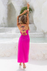 Nights In Miami Satin Midi Dress Fuchsia