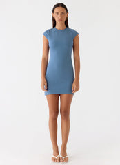 Sending Postcards Mini Dress - Coastal Blue