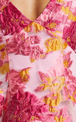 Brailey Jacquard Mini Dress - Puff Sleeve Dress in Pink