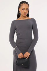 Perfect Stranger Rosso Long Sleeve Maxi Dress Charcoal