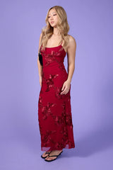 Luck & Trouble Nia Applique Maxi Dress Burgundy