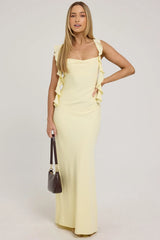 Luck & Trouble Slight Cowl Ruffle Maxi Dress Lemon