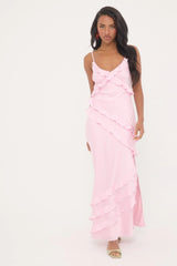 Luck & Trouble Mae Ruffle Recycled Maxi Dress Baby Pink