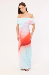 Perfect Stranger Yasmin Off Shoulder Maxi Dress Red Print