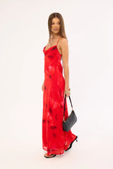 Luck & Trouble Mindy Halter Slip Maxi Dress Red Print