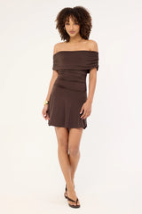 Perfect Stranger Ramsey Off Shoulder Mini Dress Ash Brown