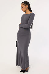 Perfect Stranger Rosso Long Sleeve Maxi Dress Charcoal