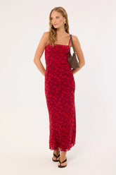 Motel Darsih Cami Maxi Dress Red Grunge Floral Flock