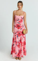Claudia Maxi Dress - Floral Cowl Neck Godet Dress in Pink Floral