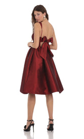 Square Neck Flare Midi Dress in Maroon