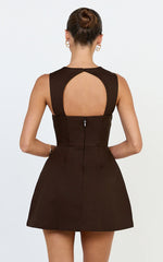 Garrett Mini Dress - Square Neck Fit And Flare Dress in Dark Chocolate
