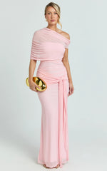 Nicolette Maxi Dress - Cape Sleeve Off Shoulder Dress in Pink
