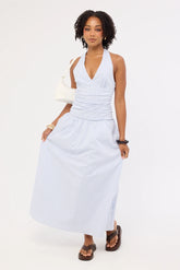 Perfect Stranger Skye Stripe Halter Maxi Dress Blue Stripe