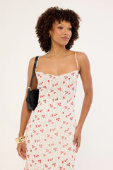 Luck & Trouble Daisie Polka Lace Up Maxi Dress Off White Print