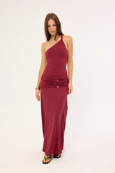 Luck & Trouble Madalie One Shoulder Maxi Dress Burgundy