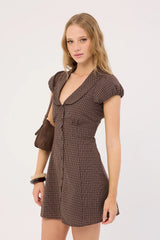 Perfect Stranger Bliana Collar Mini Dress Brown Check