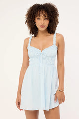 Luck & Trouble Atheni Gathered Mini Dress Light Blue