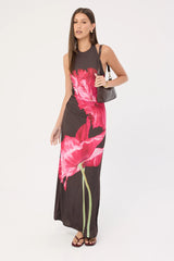 Perfect Stranger Full Bloom High Neck Maxi Dress Brown Print