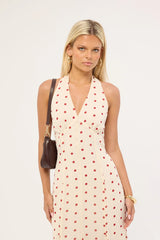 Perfect Stranger Ivana Halter Chiffon Maxi Dress Cream/Red Polka Dot
