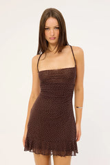 Luck & Trouble Shimmer Tie Back Mini Dress Dark Brown