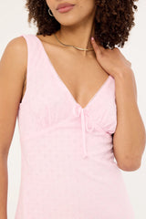 Luck & Trouble Gracie V Neck Broderie Mini Dress Pink