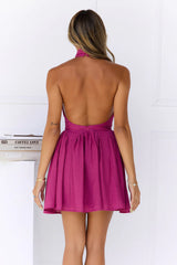 Sophisticated Vision Halter Mini Dress Berry