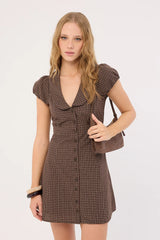 Perfect Stranger Bliana Collar Mini Dress Brown Check