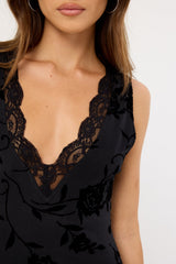 Motel Saga Midi Dress Rose Flock Black