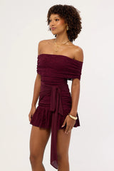 Luck & Trouble Samba Lace Off Shoulder Mini Dress Plum