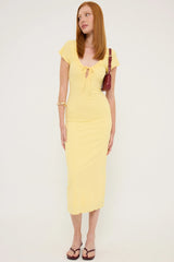 Luck & Trouble Dala Rib Scoop Neck Midi Dress Lemon