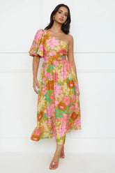 Coconut Crush One Shoulder Midi Dress Orange