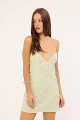 Luck & Trouble Mirabel Tie Back Mini Dress Sage