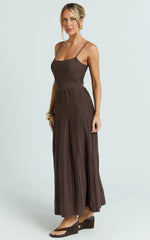 Donissa Midi Dress - Panelled Knit Dress in Chocolate