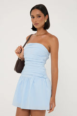 Luck & Trouble Strapless Drop Waist Mini Dress Light Blue