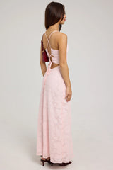 Perfect Stranger Evon Lace Up Back Maxi Dress Light Pink