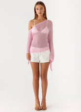 Telling Me Shimmer Knit Top - Pink