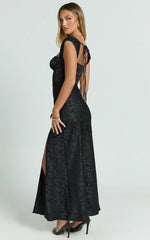 Vance Midi Dress - Ruched Cap Sleeve Bustier Bias Cut Dress in Black