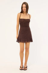 Luck & Trouble Shimmer Tie Back Mini Dress Dark Brown