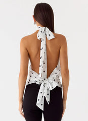 Willow Chiffon Top - White Polkadot
