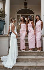 Jamie Maxi Dress - Strapless Ruched Fitted Column Dress in Pink