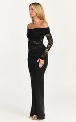 Suzanna Maxi Dress - Off Shoulder Lace Dress in Black