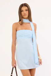 Perfect Stranger Delta Satin Strapless Mini Dress Blue