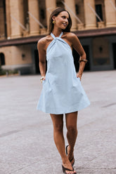 Perfect Stranger Goldie Halter Mini Dress Blue