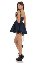 Lace Up Fit and Flare Dress in Navy
