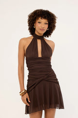 Perfect Stranger Carmin Halter Mini Dress Brown