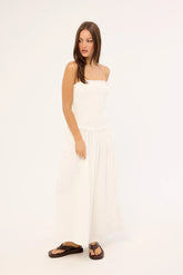 Luck & Trouble Ashton Shirred Midi Dress White