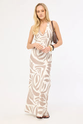 Perfect Stranger Shea Halter Maxi Dress Taupe Print