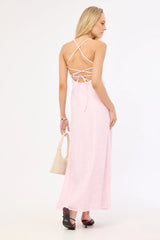 Luck & Trouble Belle Lace Up Back Maxi Dress Pink