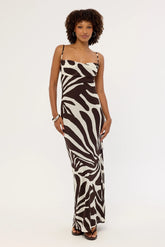 Perfect Stranger Drift Chiffon Maxi Dress Brown Print