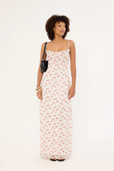 Luck & Trouble Daisie Polka Lace Up Maxi Dress Off White Print